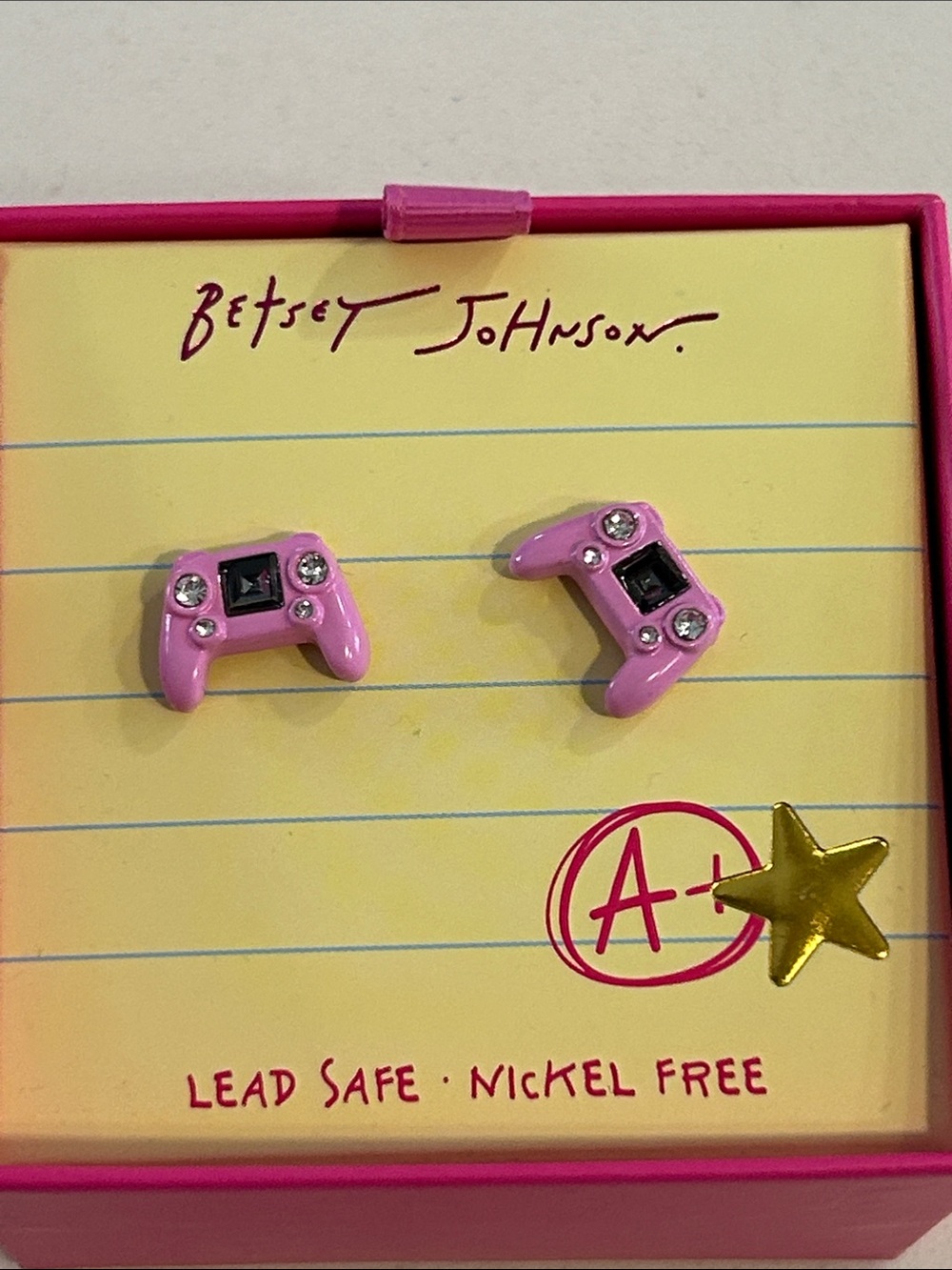 Betsey Johnson Pink Game Controller Earrings with Crystal Accents